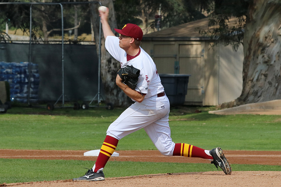 PCC starter Jesse Hanckel threw four no-hit innings to help the 18th-ranked Lancers to a 7-5 win Tuesday at Brookside Park, photo by Richard Quinton.