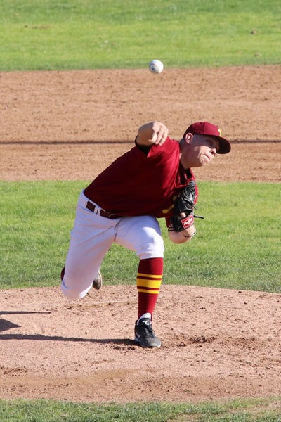 Race Gardner is turning into PCC's new pitching ace. He came within five outs of a no-hitter in a 6-1 win at Chaffey Thursday, photo by Richard Quinton.