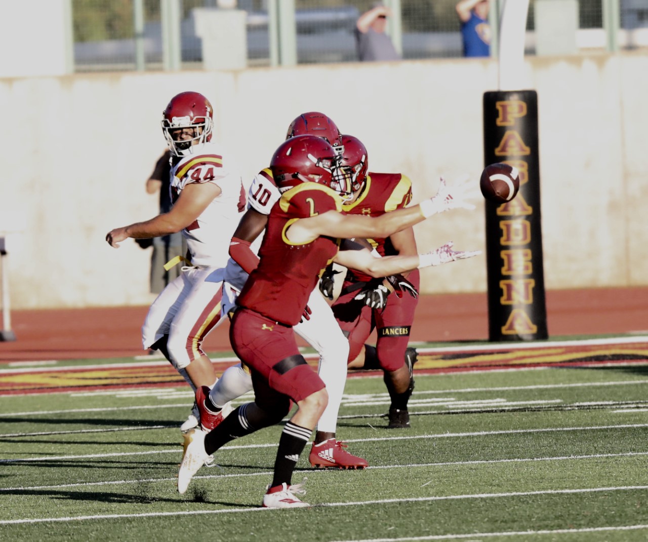 David Telles, seen here in a home game, scored PCC's lone touchdown at Chaffey College Saturday, photo by Michael Watkins.