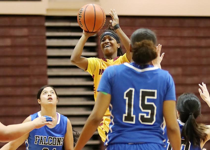 PCC point guard Samaiyah Abdullah in action during a recent game, photo by Richard Quinton.