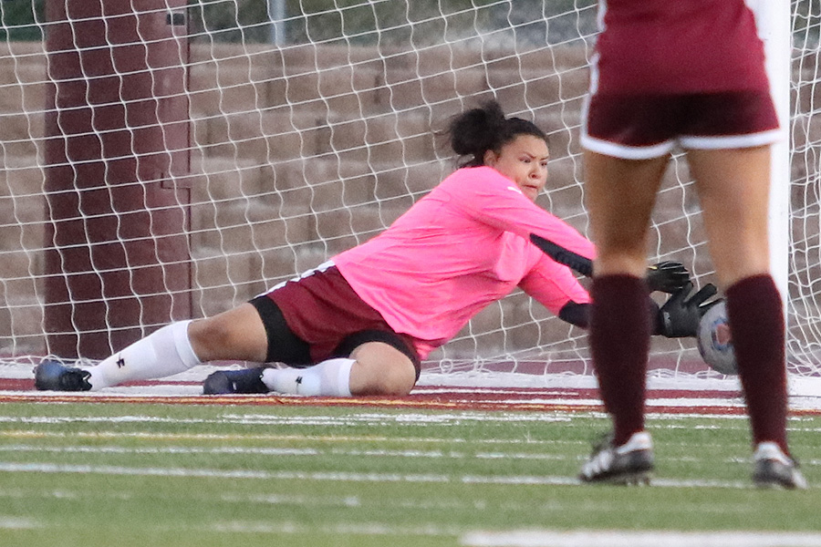 Deanna Campos subbed in as goalie for the Lancers in their 2-2 tie at Antelope Valley College on Friday.