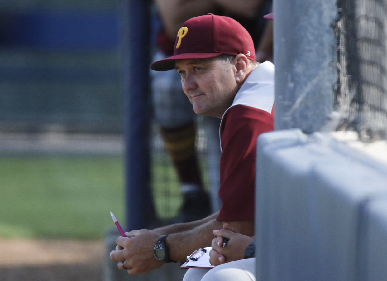 Pat McGee hit the century mark in wins as PCC baseball coach on Friday, photo by Michael Watkins.