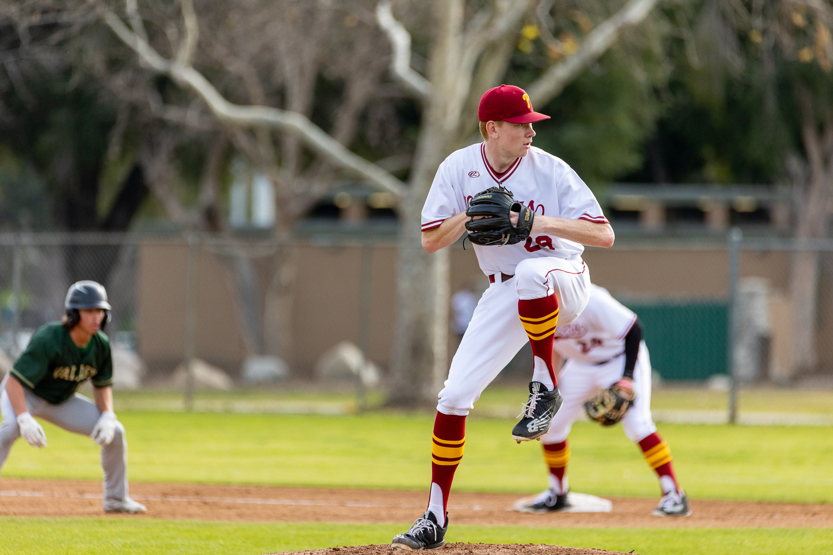 Kyle Noell fires a pitch in PCC's home opener on Thursday (photo by Ezekiel Isbell).