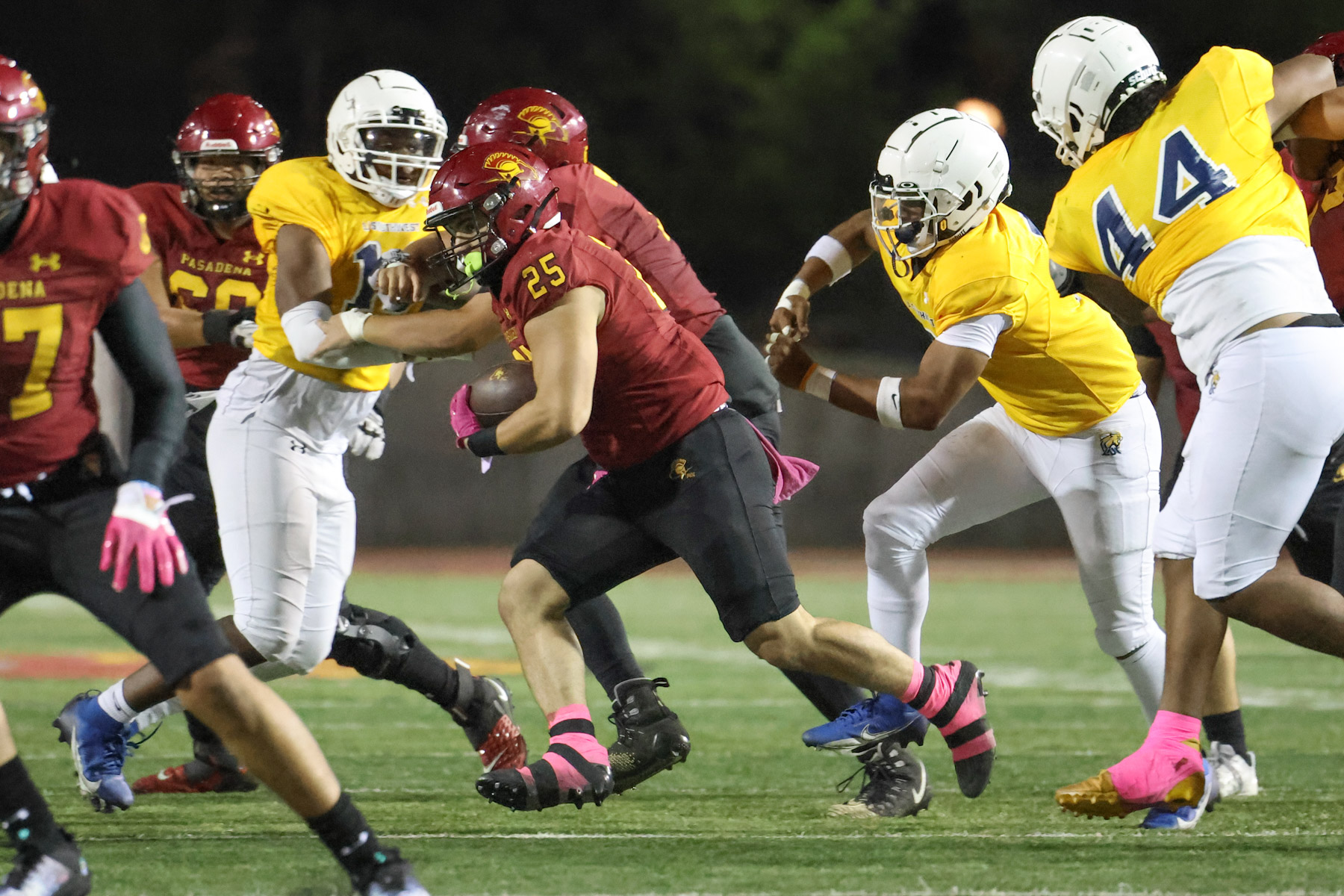Mohammad Maali runs the ball during PCC's win over LA Southwest on Saturday night (photo by Richard Quinton).