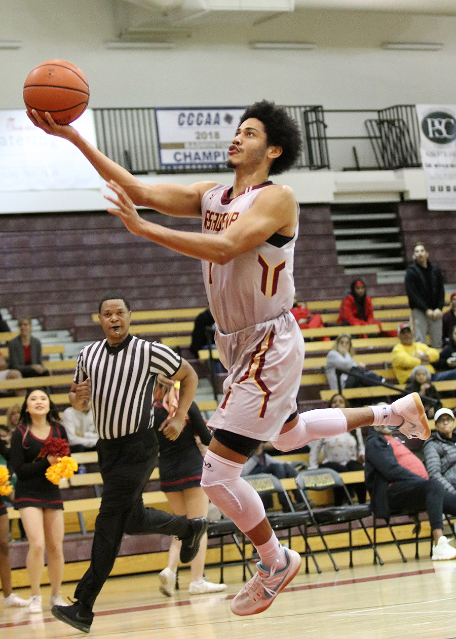 Lancer Josiah Woods goes up for a shot during the team's loss v. Chaffey on Wednesday, photo by Richard Quinton.
