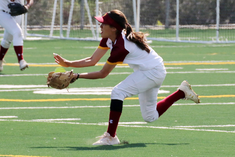 Gabi Perez has made several outstanding catches, like this one, as the team's centerfielder this season, photo by Richard Quinton.