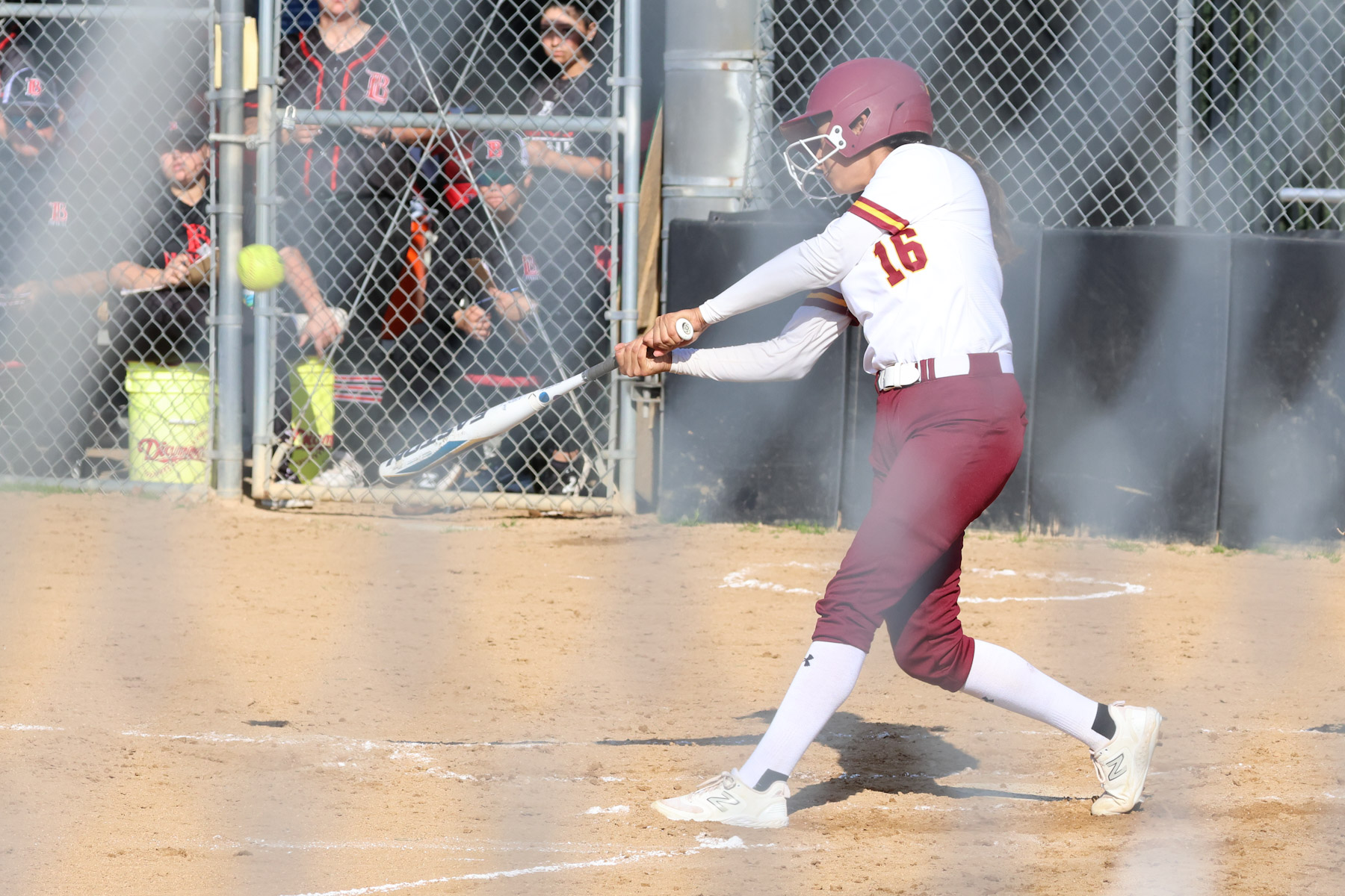 Alyssa Guzman with a hit in Tuesday's loss (photo by Richard Quinton)