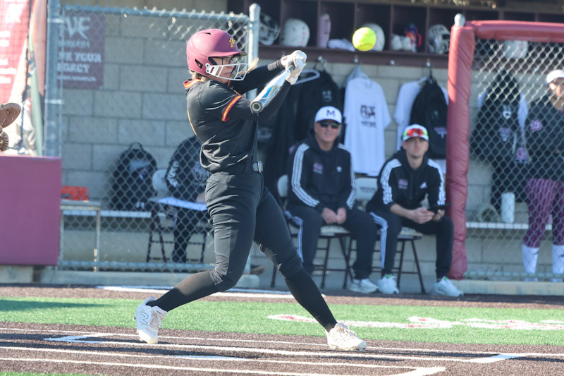 Jade Lopez in an at bat recently for PCC softball (photo by Richard Quinton).