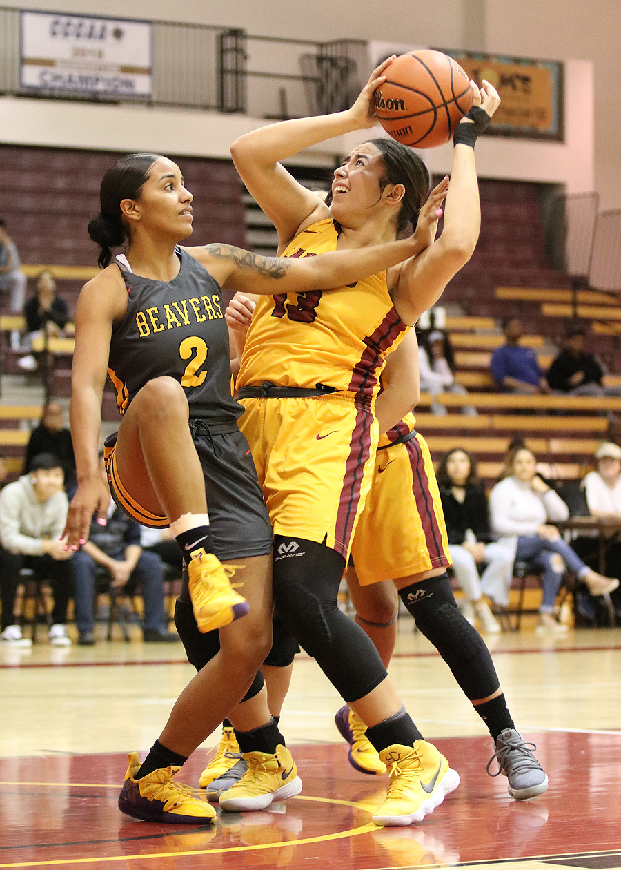 Lancer Alexandra Arreola goes up for a shot during PCC's lost to LA Trade Tech Wednesday, photo by Richard Quinton.