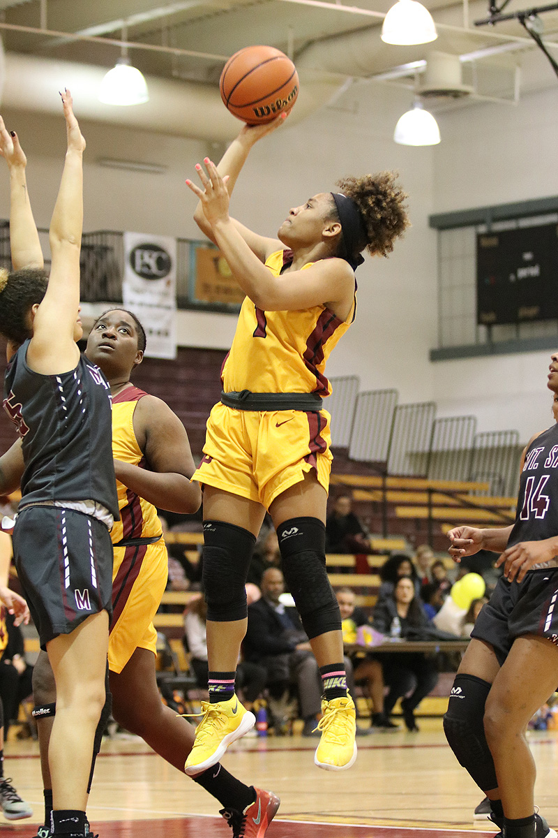 Cosette Balmy with a jump shot in PCC's contest v. Mt. San Antonio on Wednesday night, photo by Richard Quinton.