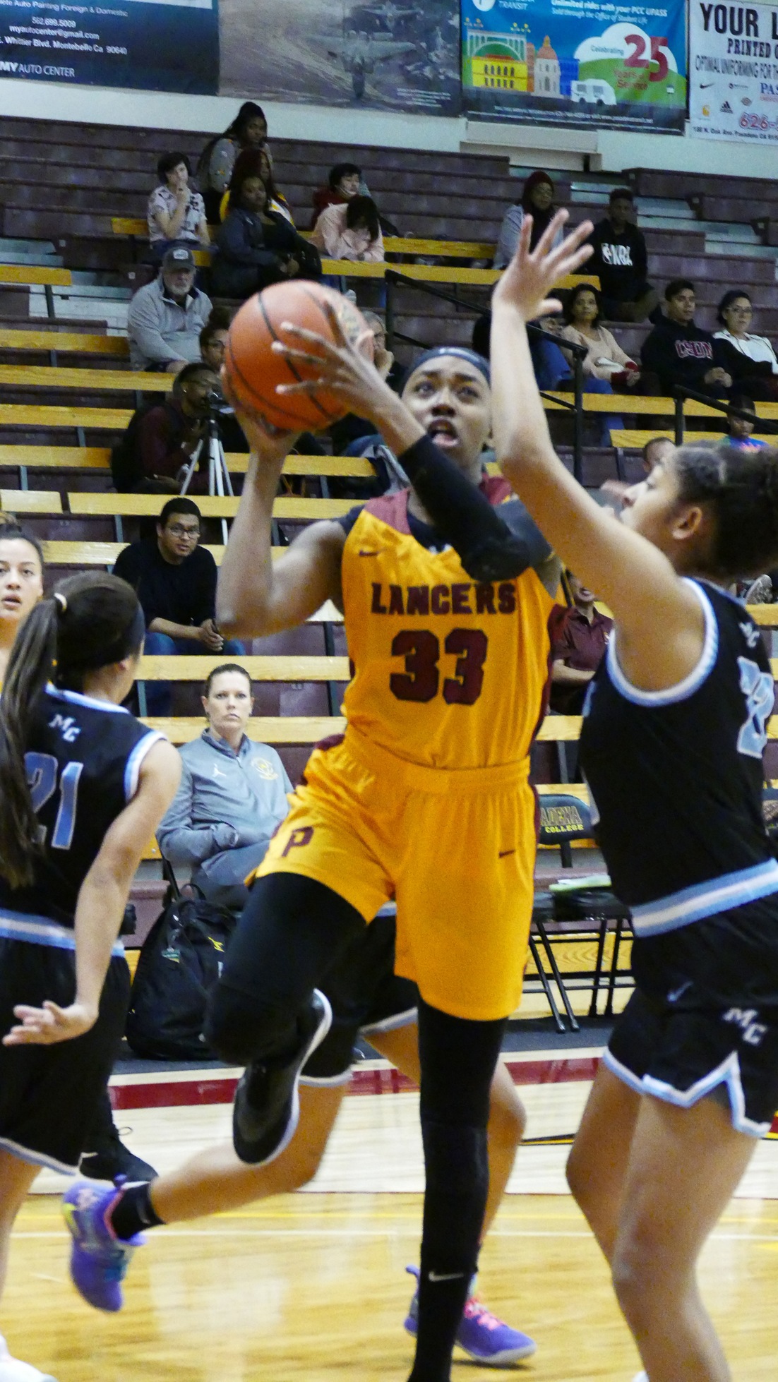 Dariel Johnson in a recent home game. She scored 20 points and grabbed 20 rebounds in Friday's win, photo courtesy of Ken McLin.