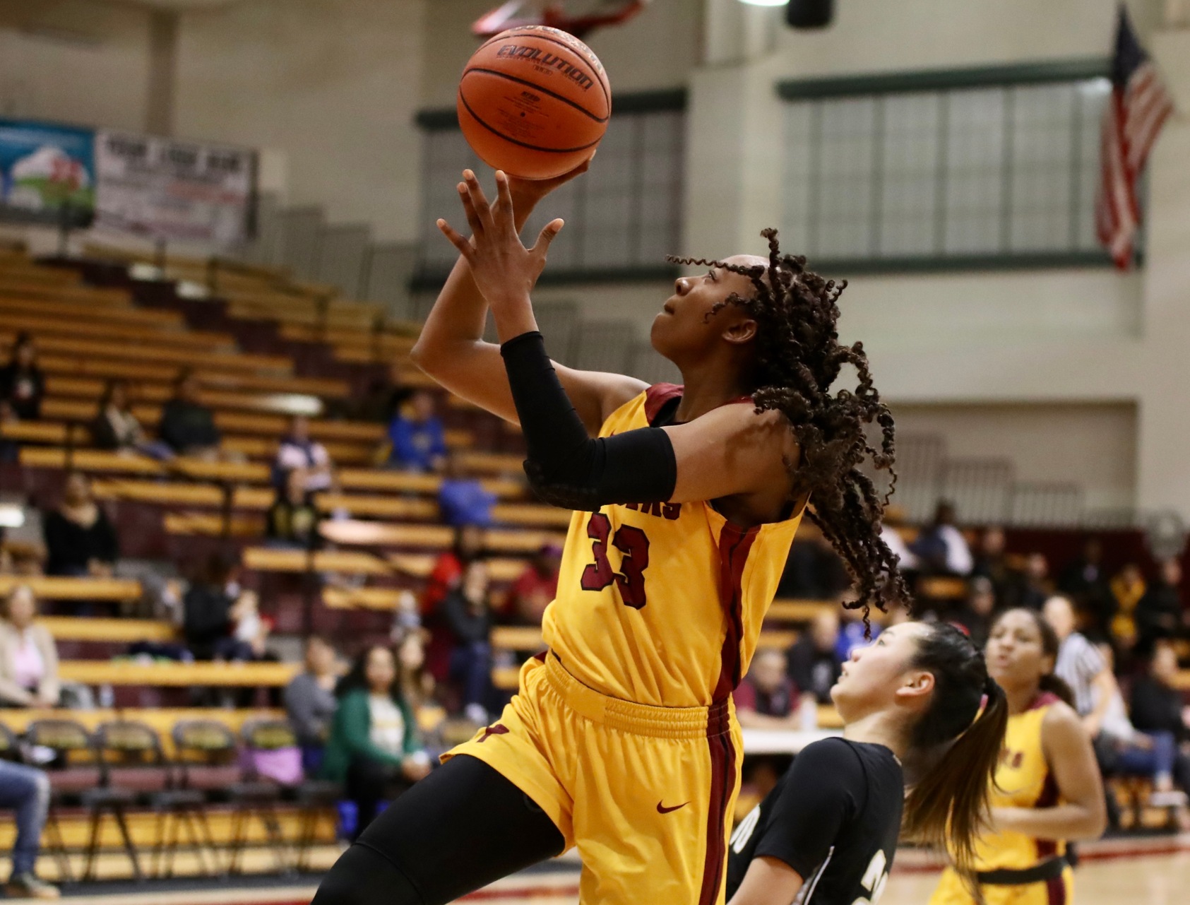 Dariel Johnson picked up her second consecutive 20-20 double-double in points and rebounds Friday night, photo by Michael Watkins.