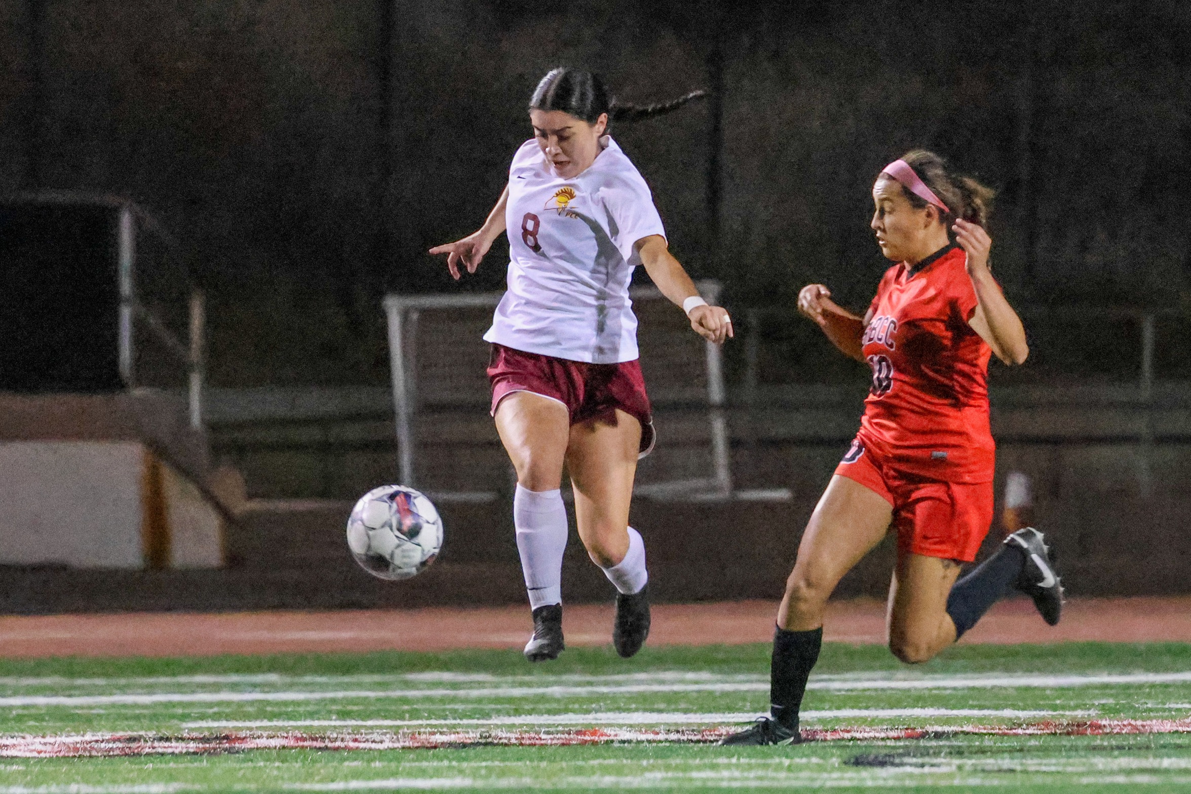 Destiny Delgado in action during PCC's regional playoff game at SBCC (photo by Richard Quinton).