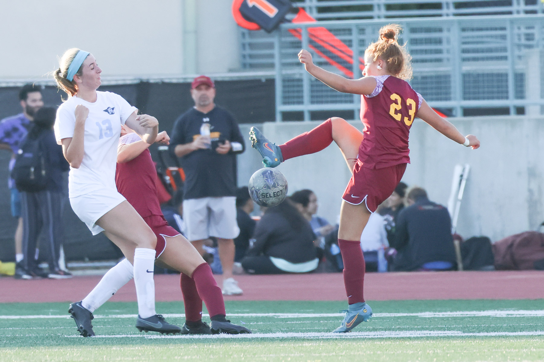 Angie Grigoryan (23) ended up with the big goal in PCC's tie on Tuesday (photo by Richard Quinton).