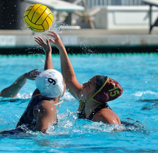 Lancer Fernanda Alvarez is a 2-time All-South Coast Conference women's water polo selection, photo by Michael Watkins.