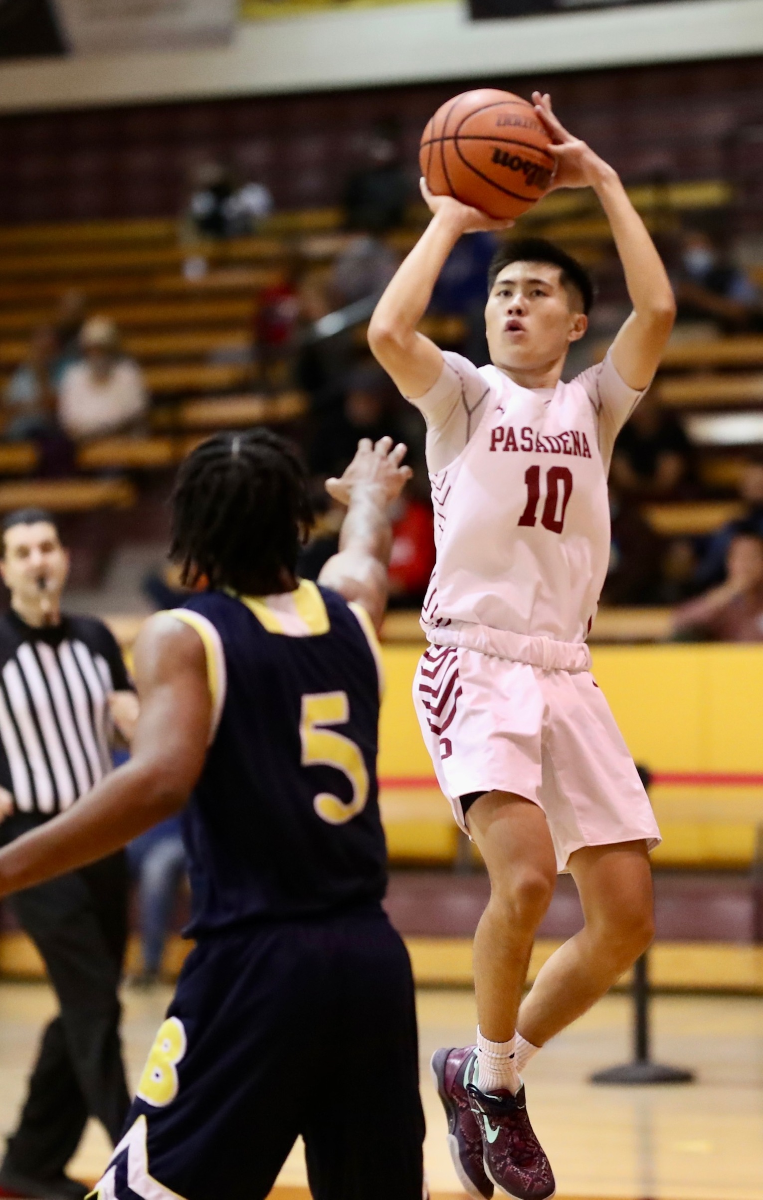 Brandon Torimaru takes a shot during PCC's home opener on Friday (photo by Michael Watkins).