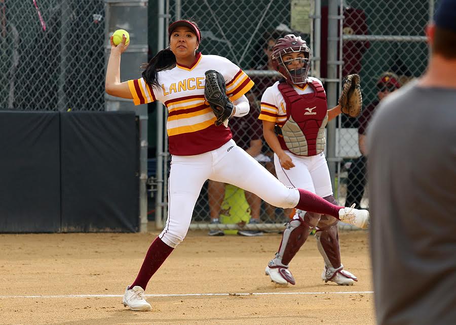Brittany Ching makes the throw to first during PCC's game at Robinson Park Thursday, photo by Richard Quinton.