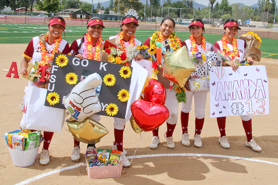 Lancers sophomores (from left to right)--Alise Allen, Kaylee Medrano, Leilani Montanez, Nathalia Velasquez, Britney Lopez, and Amanda Flores on Sophomore Day on Thursday, photo by Richard Quinton.