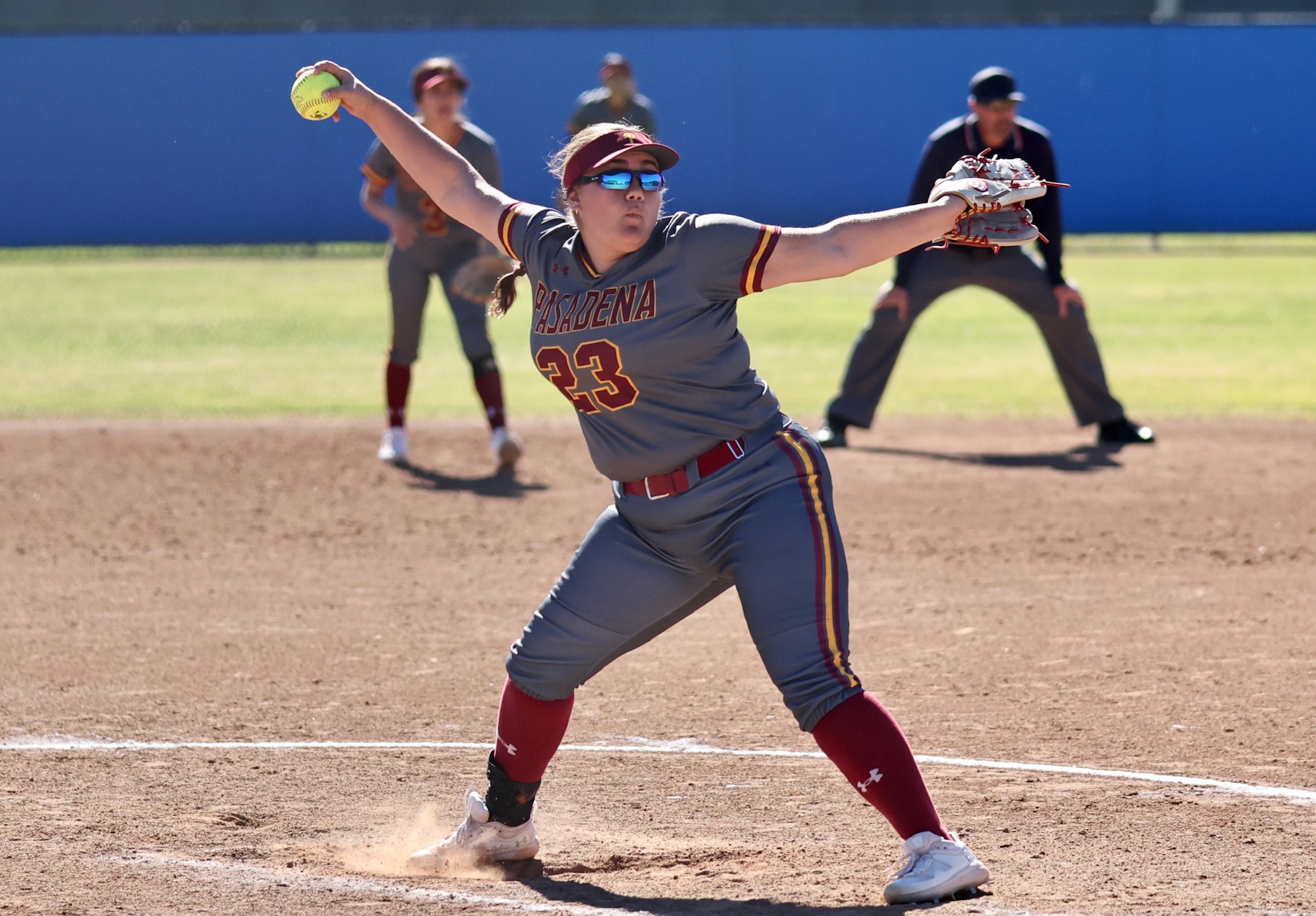 Kiley Kraft hurled eight innings to help PCC to the win at Santa Ana College on Friday (photo by Michael Watkins).