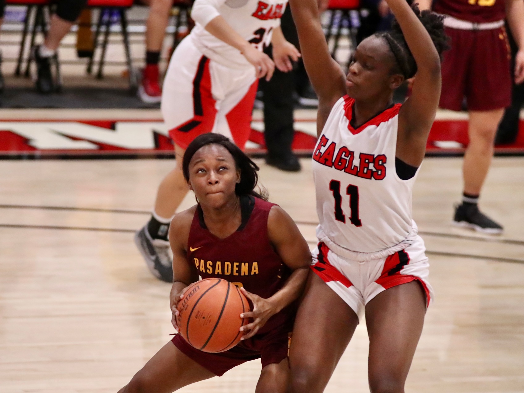 Lancer guard Kaniya Hill tries to get through the Mt. San Jacinto defense on this play on Friday night, photo by Michael Watkins.