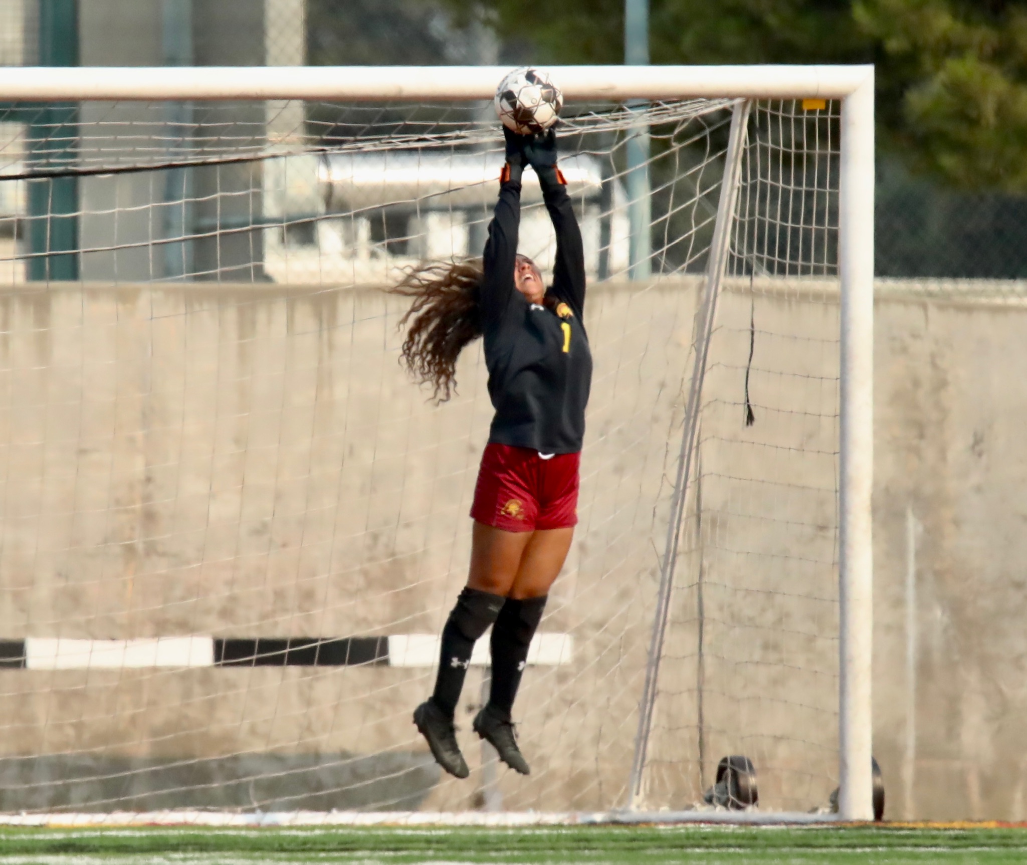 Goalie Stevie Mancillas was busy in PCC women's soccer loss v. Rio Hondo on Tuesday (photo by Michael Watkins).